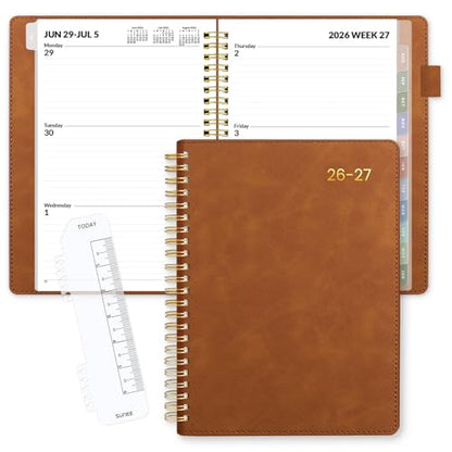 SUNEE 2026-2027 Weekly & Monthly Planner 6.4"x8.5" - 12 Month (July 2026 - June 2027), Vegan Leather Cover Planner Academic Year Calendar, Pocket, Notes, Monthly Tab, Brown - color: Brown