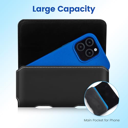 Gcepls Universal Cowhide Leather Phone Holster with Belt Clip Compatible with iPhone 17 Pro 17, 16 Pro 16,15 14 13 Pro,Samsung Galaxy S25 S24 S23 S22 S21 S20 (Black-Medium,Fits Thin Case on) - color: Black, size: Medium (6.3x3.35x0.7”)
