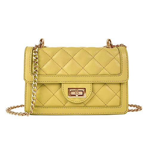 SG SUGU Small Quilted Crossbody Bag, Trendy Designer Mini Shoulder Bag, Phone Wallet Purse for Women - color: Yellow