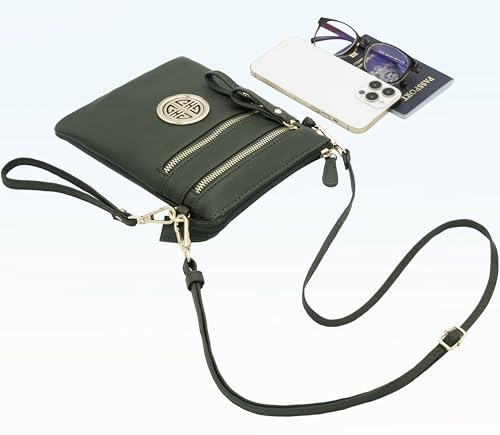 Small Multi Zipper Pockets Crossbody Bag with Detachable Wristlet - color: Olive
