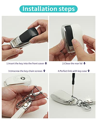 For Mercedes Benz Key cover & Key chain accessories (White set) | Advanced soft TPU key Case is compatible with C E R S G S CLS CLK GLC ML GLE GLS SL SLR Maybach AMG Smart Remote Key - color: Key Case + Sheepskin Metal Key Chain(white)