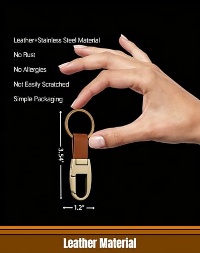 Yuxh Men Leather Car Keychain Strap with Premium Sturdy Metal Key Ring | Robust metal ring paired with soft leather strap, keeps car keys tidy for commute, travel & outdoor use - color: Yx-293 Brown