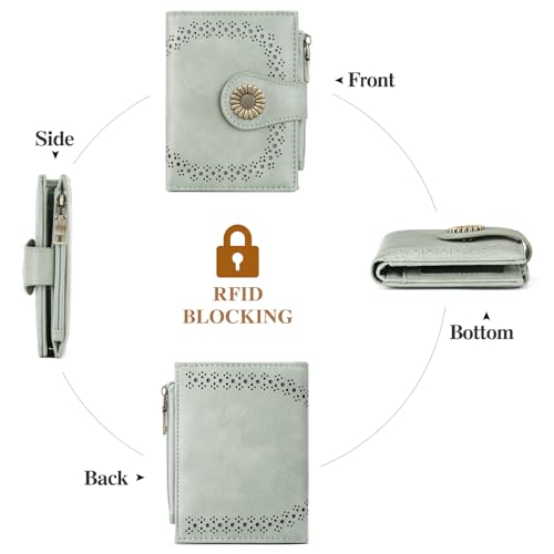 SENDEFN Small Wallets for Women Bifold RFID Blocking Leather Card Holder Compact Wallet with Zipper Coin Pocket - color: A-Green