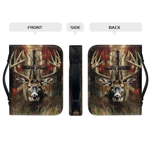 Leather Bible Cover, Carrying Bible Book Bag Church Case,Bible Protective with Handle for Men Women,Gothic Style Deer and Cross,Large - color: Gothic Style Deer and Cross, size: Large