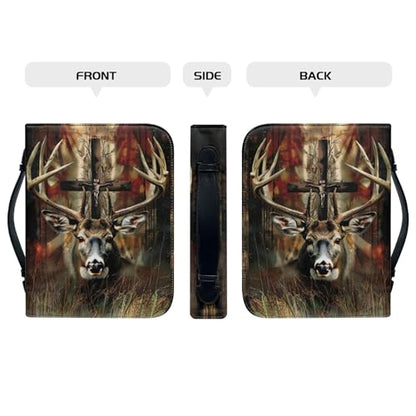Leather Bible Cover, Carrying Bible Book Bag Church Case,Bible Protective with Handle for Men Women,Gothic Style Deer and Cross,Large - color: Gothic Style Deer and Cross, size: Large