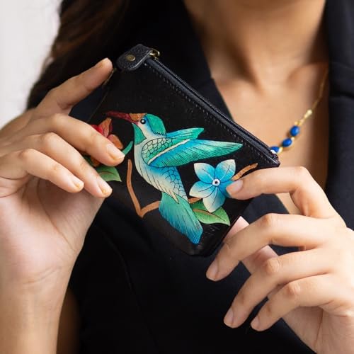 Anna by Anuschka Women's Hand Painted Leather Coin Pouch Purse - color: Birds in Paradise Black