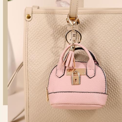Womens Unique Change Purse Creative Mini Tote Bag Charms Leather Coin Keychain Wallet (Red) - color: Red