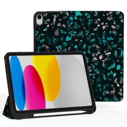 for iPad A16 Case, iPad 11th/10th Generation Case | Dark Green Leopard Design, Built-in Pencil Holder, Stable Trifold Stand, Protective Shell with Shockproof Back Cover - color: Dark Green Leopard
