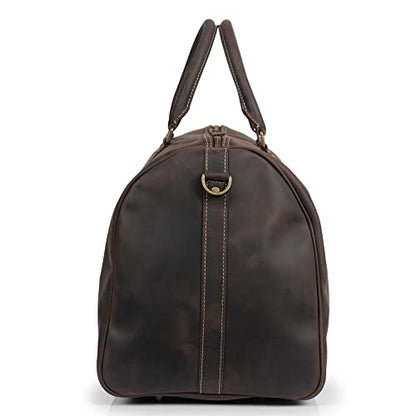 Genuine Top Grain Leather Duffle Bag - Vintage Retro Travel, Overnight Weekender, Carry on Luggage Bag with Adjustable Shoulder Strap & Interior Pocket - Stylish Gym Bag for Men & Women