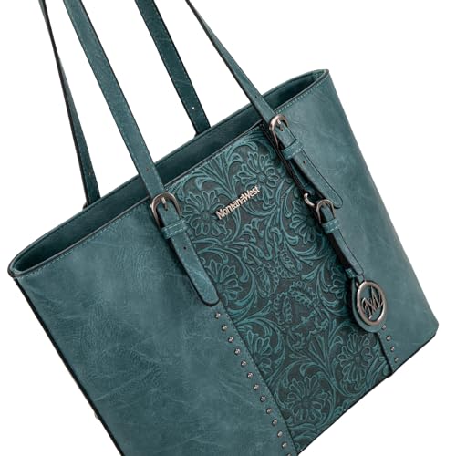 Montana West Tote Bag for Women Purse and Handbags Set Embossed Collection Purse 2Pcs Set - color: 2 Set-turquoise＃
