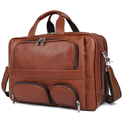 Business Travel Briefcase Genuine Leather Duffel Bags for Men Laptop Bag fits 15.6 inches Laptop - color: Light Brown