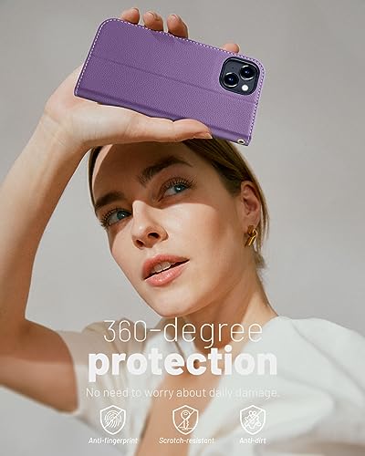OCASE for iPhone 15 Wallet Case, Card Holder, Litchi Purple | RFID Blocking, Kickstand, Magnetic Closure, PU Leather Flip Folio, Shockproof TPU Shell, Protective Phone Cover (6.1") 2023 - color: Litchi Purple