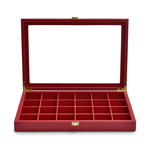 Oirlv Luxury Leather 24 Grid Jewelry Tray with Transparent Lid Earrings Rings Organizer Box Stackable Jewelry Box Drawer Inserts Women Gift - color: Red, size: 24 Grid