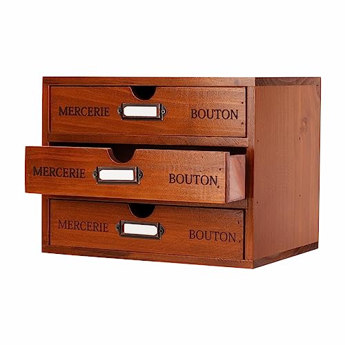 Small Wooden Drawers Wooden Box with Drawer Brown | 3 Drawer Storage Box for Apothecary Cabinet, Apothecary Drawers，Desktop Organizer with Metal Handles for Office，Home - color: BROWN-SMALL03