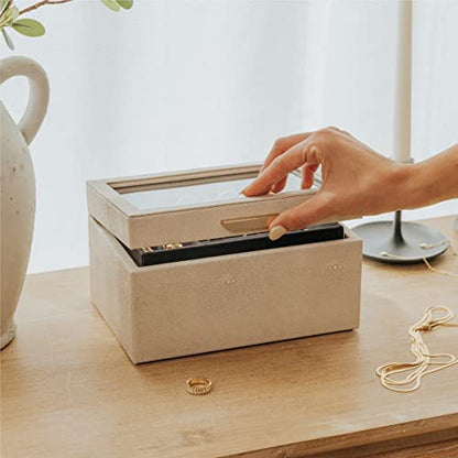 CASE ELEGANCE Petite 3-Tier Jewelry Box - Storage & Display Case | Shagreen vegan leather, velvet lined, brass hardware - size: Petite - Non-Monogrammed
