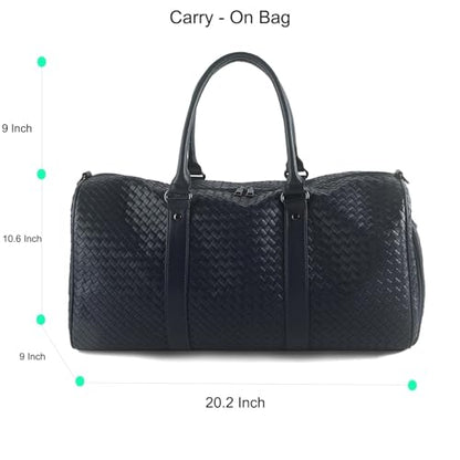 Weekender Bags with Shoe Compartment Travle Carry On Bag (Navy Blue) | Handwoven Duffel for Women with Wet Dry Separation, Beach Tote for Gym Overnight Trip - color: Navy Blue