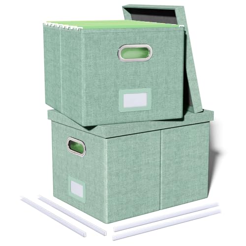 2 Pack File Storage Organizer, Filing Box, Portable File Box with Lid, Fit for Letter/Legal File Folder Storage, Document Organizer, Green - color: Green, size: 2 pack