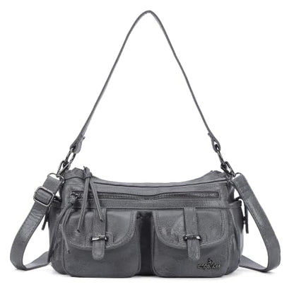 Angel Kiss Hobo Purses for Women Crossbody Shoulder Bag Ladies Multi Pocket Handbags with Adjustable Shoulder Strap | Soft Vegan Leather - color: Grey