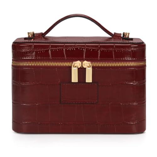 Makeup Bag Crocodile Vanity Case for Women Travel Cosmetic Bag Leather Toiletry Bags Makeup Organizer Case - color: Crocodile Burgundy