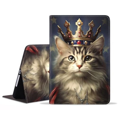 Case for Samsung Galaxy Tab S10 Lite/ S10 FE/ S9 FE 5G 10.9 Inch/ S9 11 Inch, Adjustable Stand Auto Wake/Sleep Smart Leather Cover, Cat Wearing Crown - color: Cat Wearing Crown