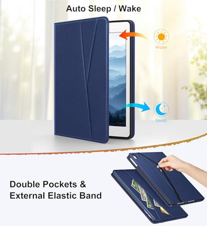 DTTO for iPad 6th/5th Gen 9.7 Inch Case (2018/2017), Navy Blue | 360 Degree Rotating Premium Faux Leather Folio Stand Cover with Pencil Holder for iPad Air 1 / Air 2, Auto Sleep/Wake - color: Navy Blue