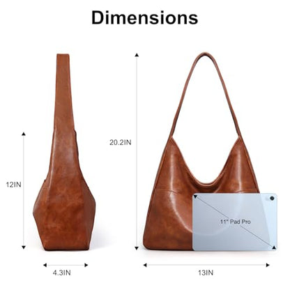 Hobo Bags for Women Leather Shoulder Bag Slouchy Purse Daily Use | Everyday purse, Soft Leather Tote Handbag, Fit 11inch Pad, Key Clip, Widen Shoulder Strap, Inner Pockets, Commute,Travel - color: H1-brown