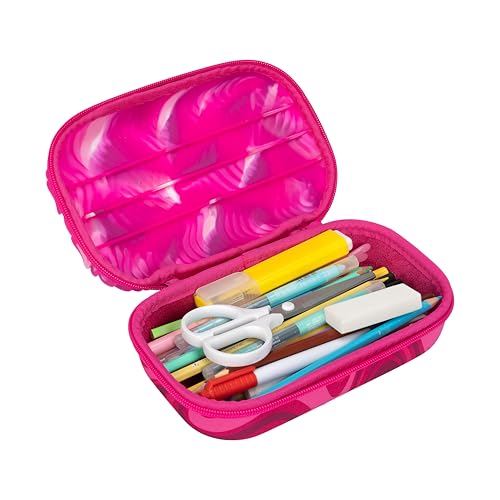 ZIPIT Wavy Pencil Case for Girls, Silicone Sensory Fidget Pencil Box, Pink | Playful box with tactile silicone fidget top, sturdy crack-proof shell, secure zipper, large capacity holds 60 pens & pencils - color: Pink Shapes