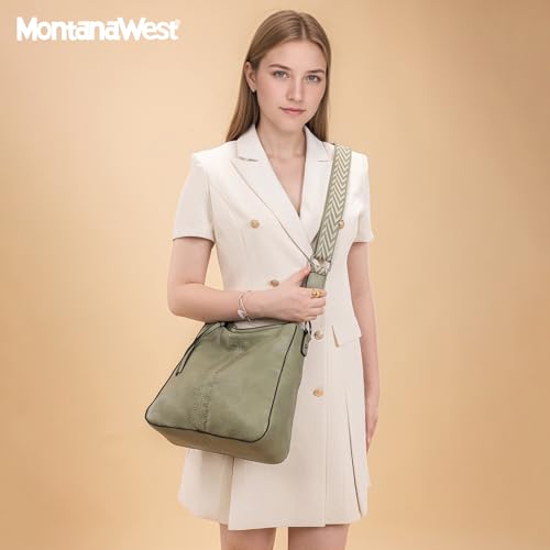 Montana West Hobo Bags for Women Top Handle Satchel Shoulder Purse Bucket Handbag - color: Guitar Strap-green