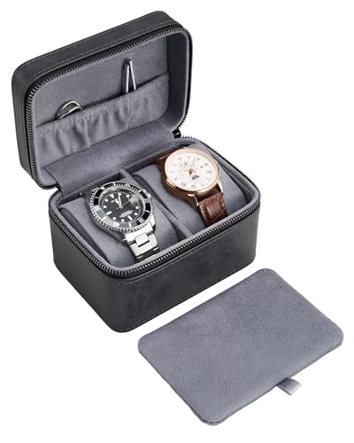 ProCase 2-Slot Watch Travel Case for Men, Portable Watch Holder -Darkgray | PU Leather, Compact Small Travel Carrying Box, Storage Case for Luxury Watches & Smartwatches with Jewelry Compartment - color: Darkgray, size: 2-Slot