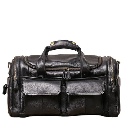 Full CowhideLeather Large duffel bags for men holdall leather travel bag overnight gym sports weekend bag (black) - color: black