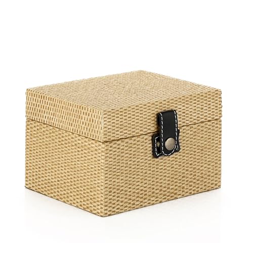 Hipiwe Jewelry Box Treasure Chest Box Wooden Decorative Jewelry Box Square Trinket Storage Box with Clasp Memento Case Keepsake Jewelry Organizer Birthday Christmas Gift