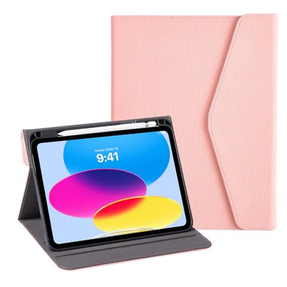 CoBak Premium Leather Case for iPad (A16) 11th Generation 11 Inch (2025), iPad 10th Generation 10.9 Inch (2022) - Elegant Magnetic Flip Cover with Auto Wake/Sleep, Pencil Holder, and Multi-Angle Stand - color: Striped Pink