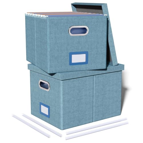 2 Pack File Storage Organizer, Filing Box, Portable File Box with Lid, Fit for Letter/Legal File Folder Storage, Document Organizer, Dark-blue - color: Dark-blue, size: 2 pack