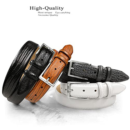 Adam Silver Men's Genuine Italian Calfskin Leather Dress Belt 1-1/8"(30mm) Wide Polished Buckle - color: Smooth Black, size: 38