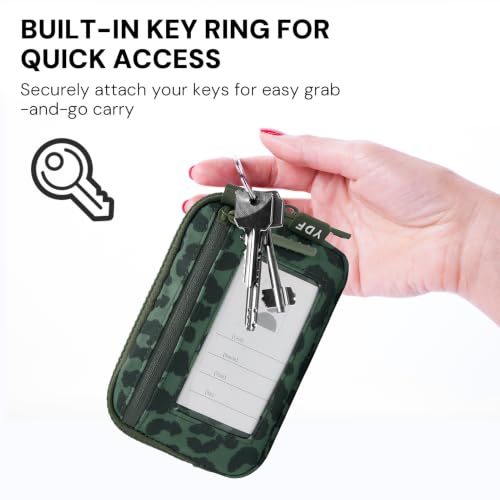 Small Wristlet Wallets for Women with Clear ID Window, Keychain Coin Purse | Organized Interior with 3 Card Slots, Inner Mesh Pouch, Lipstick Holder, Metal Key Ring and Detachable Wrist Strap - color: Sage Green Leopard