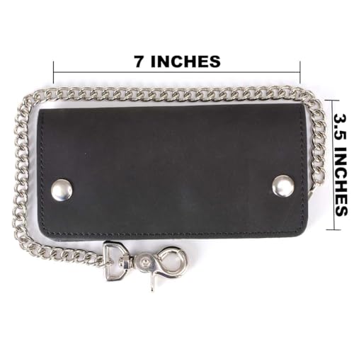 Hot Leathers WLC3106 7" Naked Leather Bifold Wallet w/Chain - color: WLC3106-BLACK, size: 7" - Bi-Fold