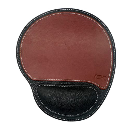 Ergonomic Leather Mouse Pad Mat Mousepad with Rest Wrist Support Non-Slip Rubber Base Memory Foam Waterproof Surface for Gaming Office (Round-Brown) - color: Round-Brown