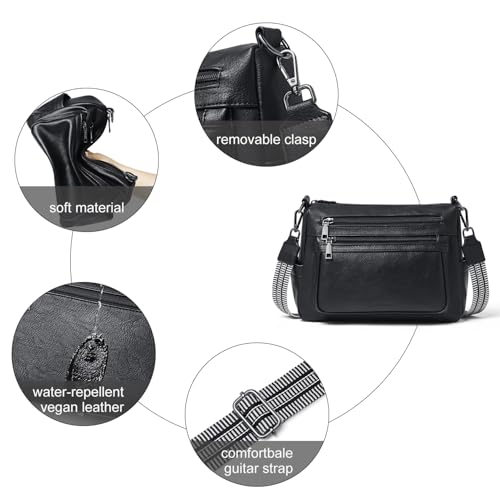 Bluome Crossbody Purses for Women, Medium Large Faux Leather Crossbody Bags Lightweight Sling Bag Shoulder Handbags - color: Black, size: Medium 7L
