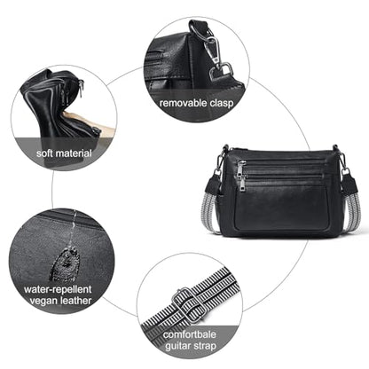 Bluome Crossbody Purses for Women, Medium Large Faux Leather Crossbody Bags Lightweight Sling Bag Shoulder Handbags - color: Black, size: Medium 7L