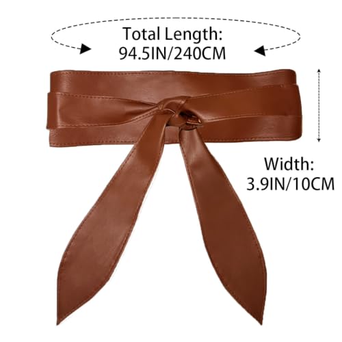 Women Obi Belt Wide Leather Wrap Belts Fashion Knotted Belt for Dress - color: Brown
