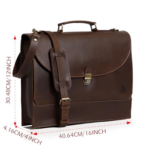 Leather Farm Messenger Bag for Men & Women 16 Inch – Premium Vintage Handmade Laptop Briefcase Satchel, Mens Leather Shoulder Crossbody Bag, Genuine Leather Computer Bag with Adjustable Strap Brown