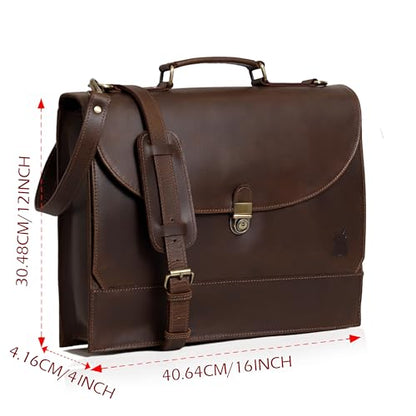 Leather Farm Messenger Bag for Men & Women 16 Inch – Premium Vintage Handmade Laptop Briefcase Satchel, Mens Leather Shoulder Crossbody Bag, Genuine Leather Computer Bag with Adjustable Strap Brown
