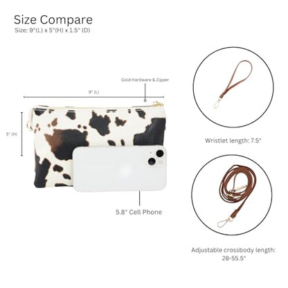 JEN & CO. Riley Small Crossbody Bags Vegan Leather Wristlet Wallets Clutch Purses Shoulder Handbag for Women - color: Cow-white
