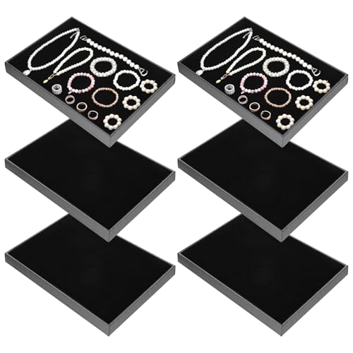 Velvet Jewelry Trays 6 Pcs Black Stackable Jewelry Organizer Trays - color: Black-6pcs