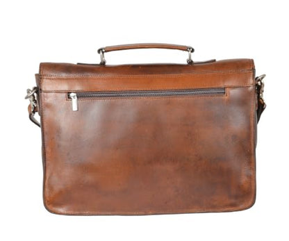 Full Grain Leather Briefcase for Men, Handcrafted Laptop Bag with Multiple Compartments,Fits 15.6 Inch Laptop - color: Light Brown