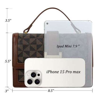 KKXIU Crossbody Bag for Women, Top Handle Purse Small Designer Handbag | Adjustable Shoulder Strap, Small Purse for Lady, Shoulder Clutch - color: Brown Checkered