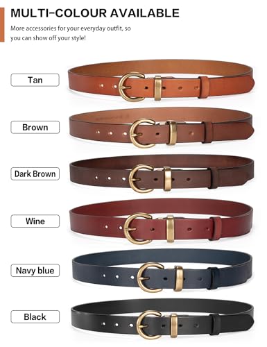Women's Genuine Leather Belt Solid Brass Buckle | 1.1 Inches Wide,Genuine Cowhide Leather, Soft & Durable, Casual Everyday Style, Fits Jeans Pants, Circle Buckle - color: Tan, size: L (Waist 36-40 Inches)