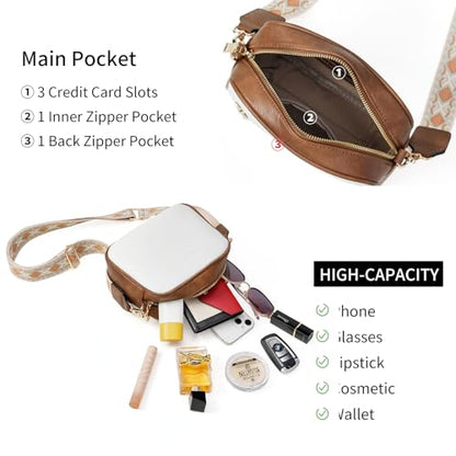 GOIACII Top-Handle Crossbody Bags for Women Soft Leather Trendy Purse Circle Handbags Small - color: D03 White and Brown