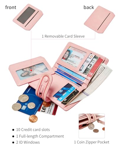 TFKGS Small Wallet for Women Vegan Leather RFID Blocking Bifold Compact Credit Card Holder with Zipper Coin Pocket Pink - color: 3-Pink