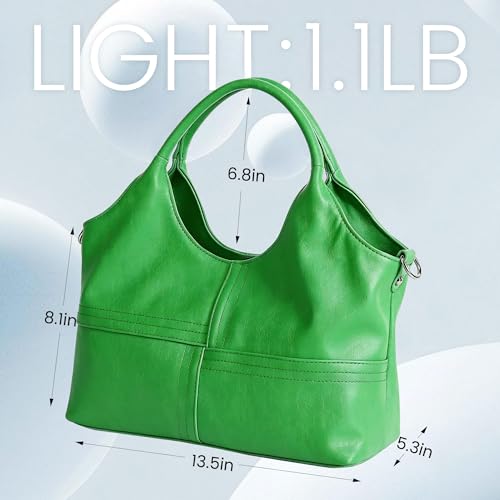 KOGTLA Medium Vegan Leather Purses for Women with Detachable Satchel Strap, Ladies Handbags, Tote Hobo Bags with Two-Handle - color: Green